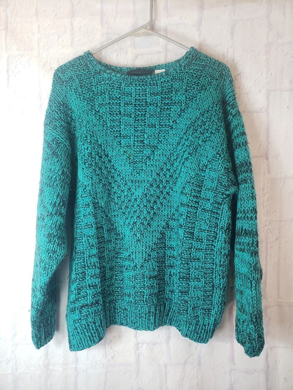 Vintage NUGGETS Teal & Black Chunky Knit Pullover Sweater Large